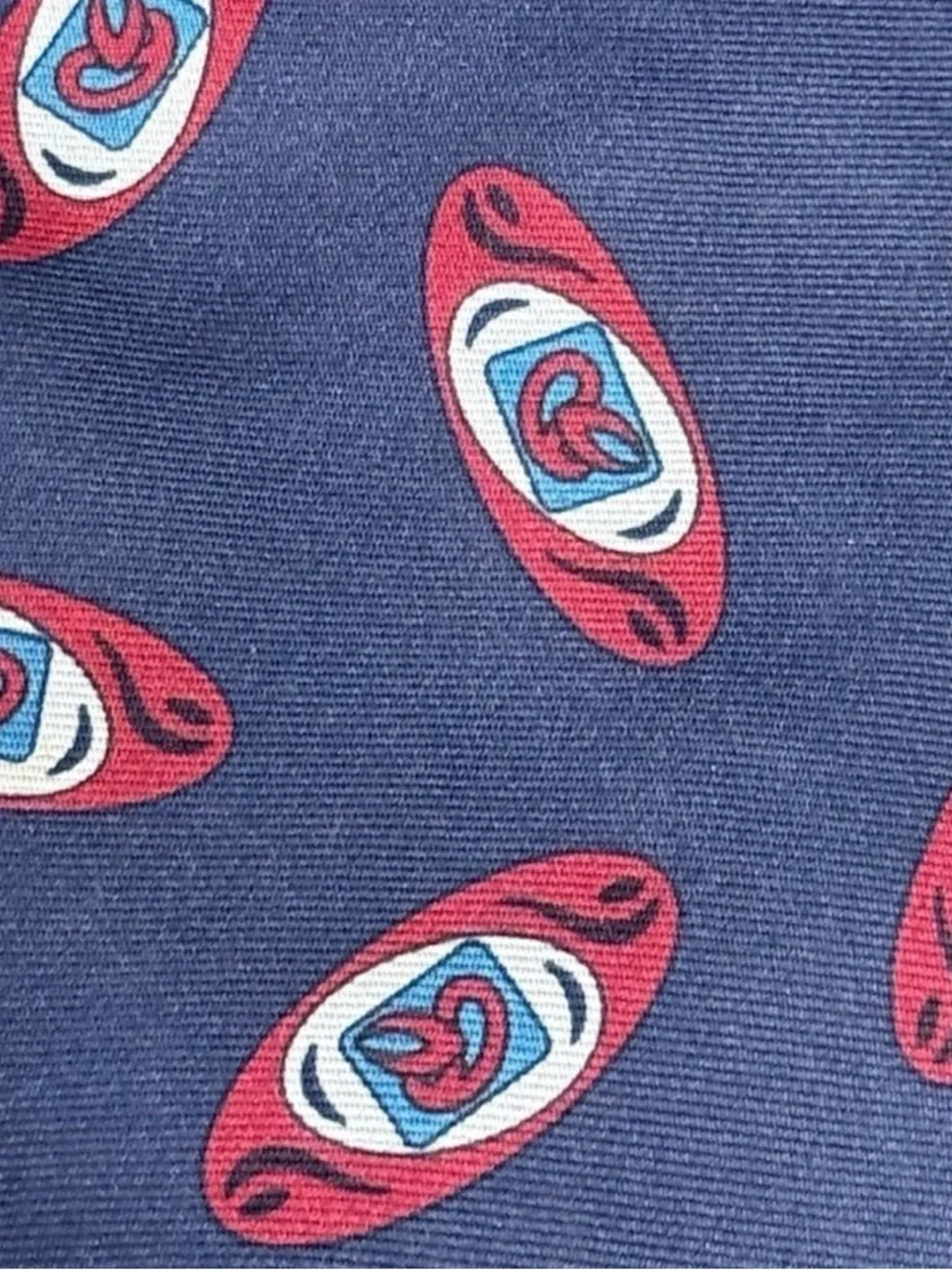 Halston Italian Silk Tie Navy Medallion Mod Print Vintage 1970s Studio 54